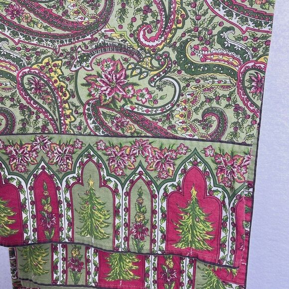 April Cornell Christmas Tree Festive Green/Red Paisley Cotton Tablecloth 57x114 - Picture 5 of 10